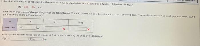 Solved R(t)=250+50t3;t=1 your answers to one decimal place, | Chegg.com