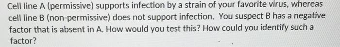 Solved Cell line A (permissive) supports infection by a | Chegg.com