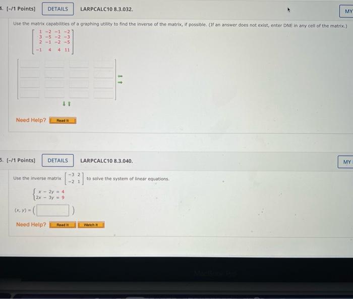 Solved Use the matrix capabilities of a graphing utility to | Chegg.com