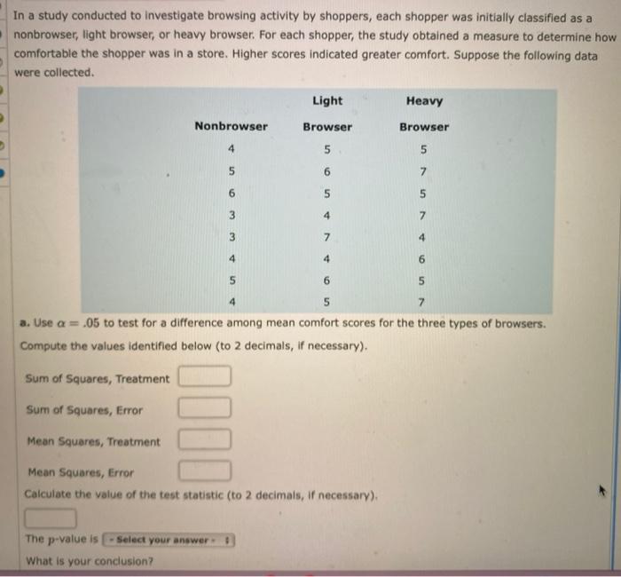 Solved In a study conducted to investigate browsing activity | Chegg.com