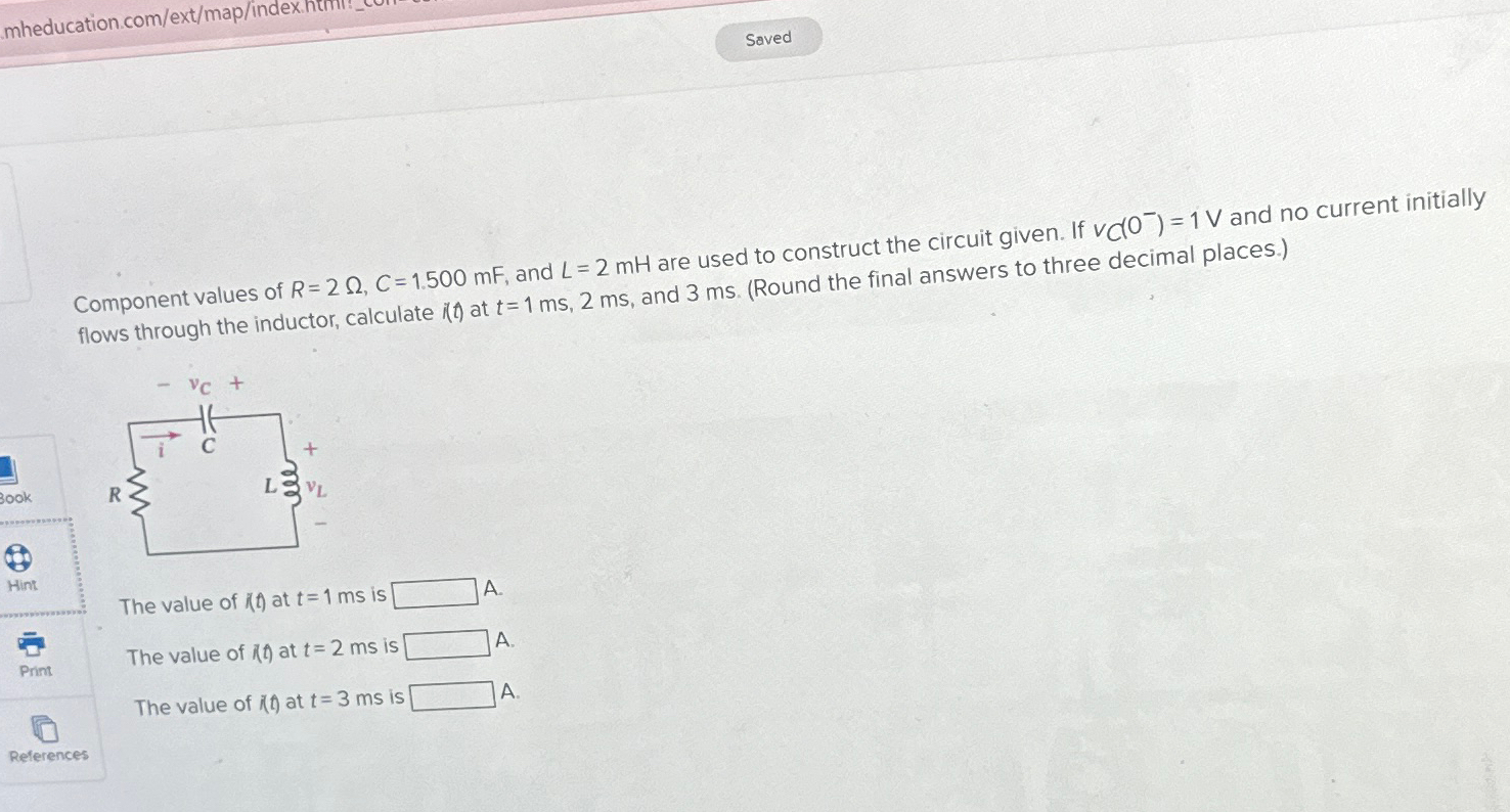 Solved Component Values Of R C Mf And L Mh Are Chegg Com