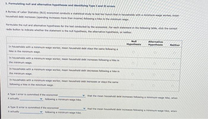 Solved 1 Formulating Null And Alternative Hypotheses And