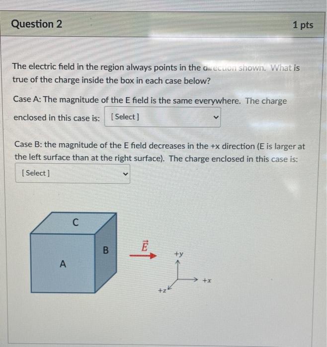 Solved Question 2 1 pts The electric field in the region | Chegg.com