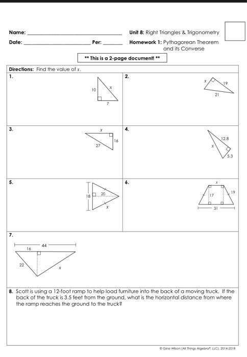 unit 8 homework 5 trigonometry finding sides and angles