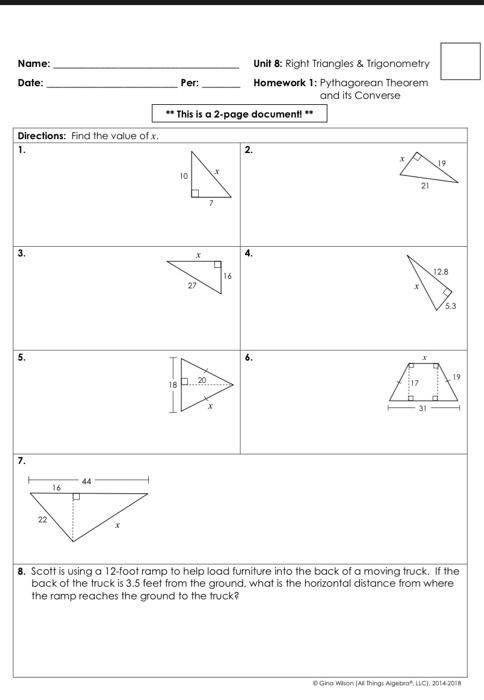 Solved Name Date Unit 8 Right Triangles Trigonometry Chegg