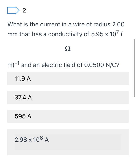 Solved D 2. What is the current in a wire of radius 2.00 mm | Chegg.com