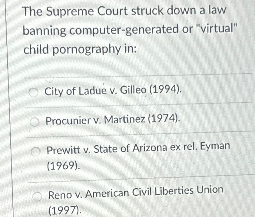 Solved The Supreme Court struck down a law banning