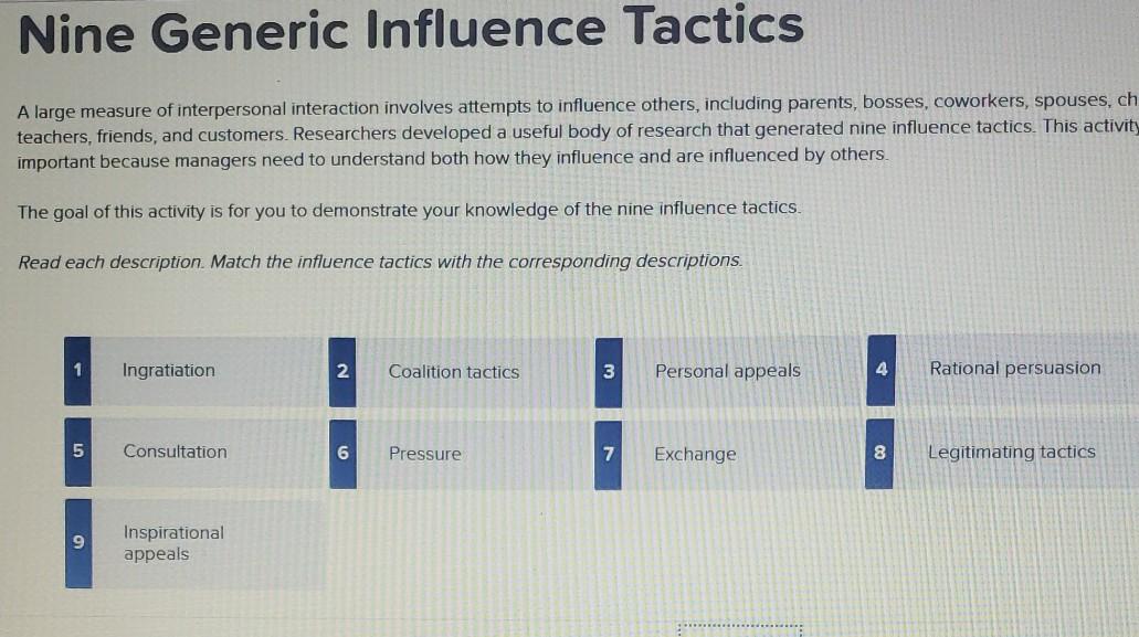 solved-nine-generic-influence-tactics-a-large-measure-of-chegg