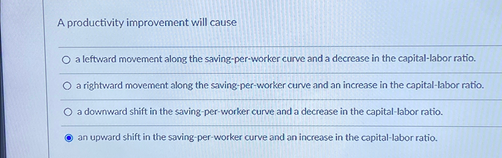 Solved A productivity improvement will causea leftward | Chegg.com