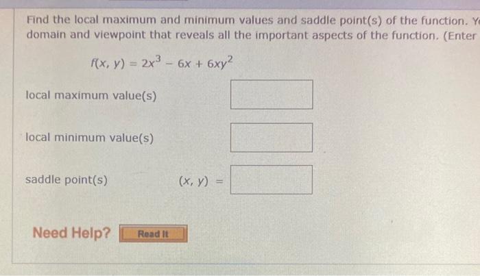 Solved Find The Local Maximum And Minimum Values And Saddle