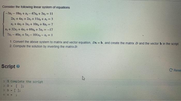 Solved Consider the following linear system of equations | Chegg.com