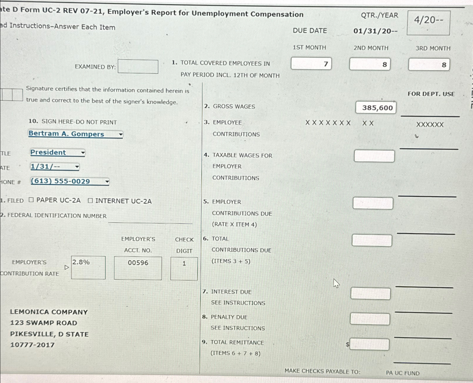 Solved te D Form UC-2 ﻿REV 07-21, ﻿Employer's Report for | Chegg.com