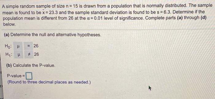 Solved A simple random sample of size n= 15 is drawn from a | Chegg.com