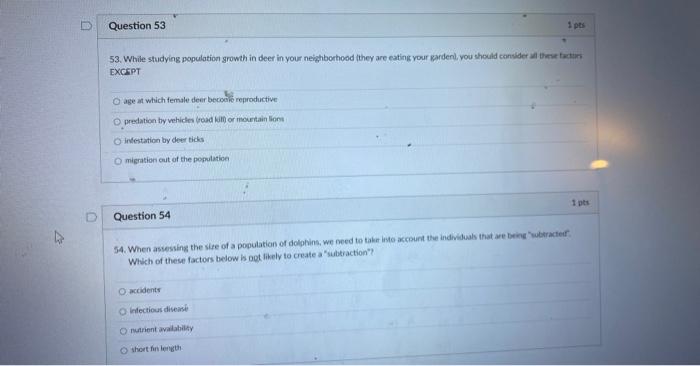 Solved Question 53 1 pts 53. While studying population | Chegg.com