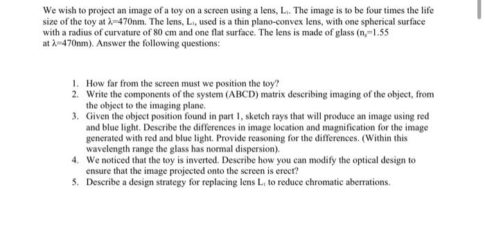 We wish to project an image of a toy on a screen | Chegg.com