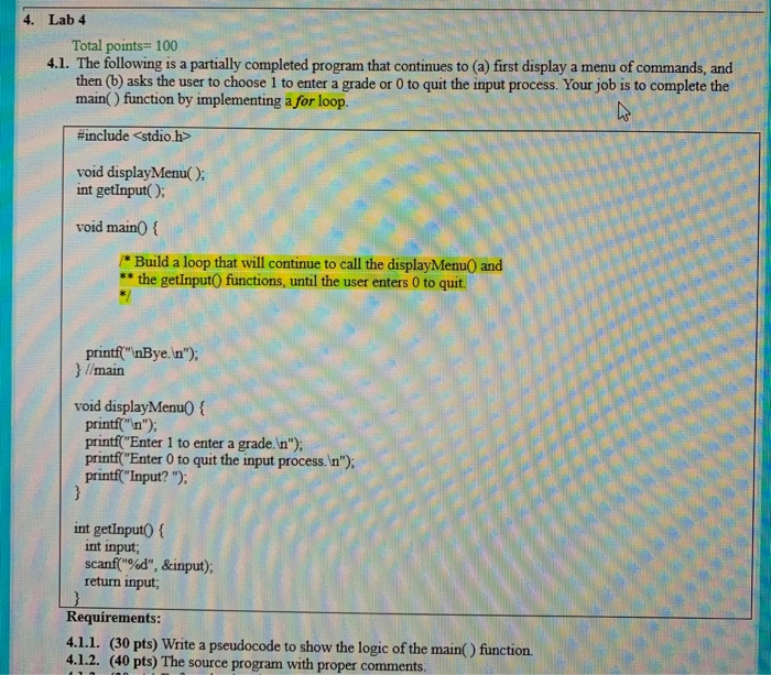 Solved complete the remaing code and write pseudocode for | Chegg.com