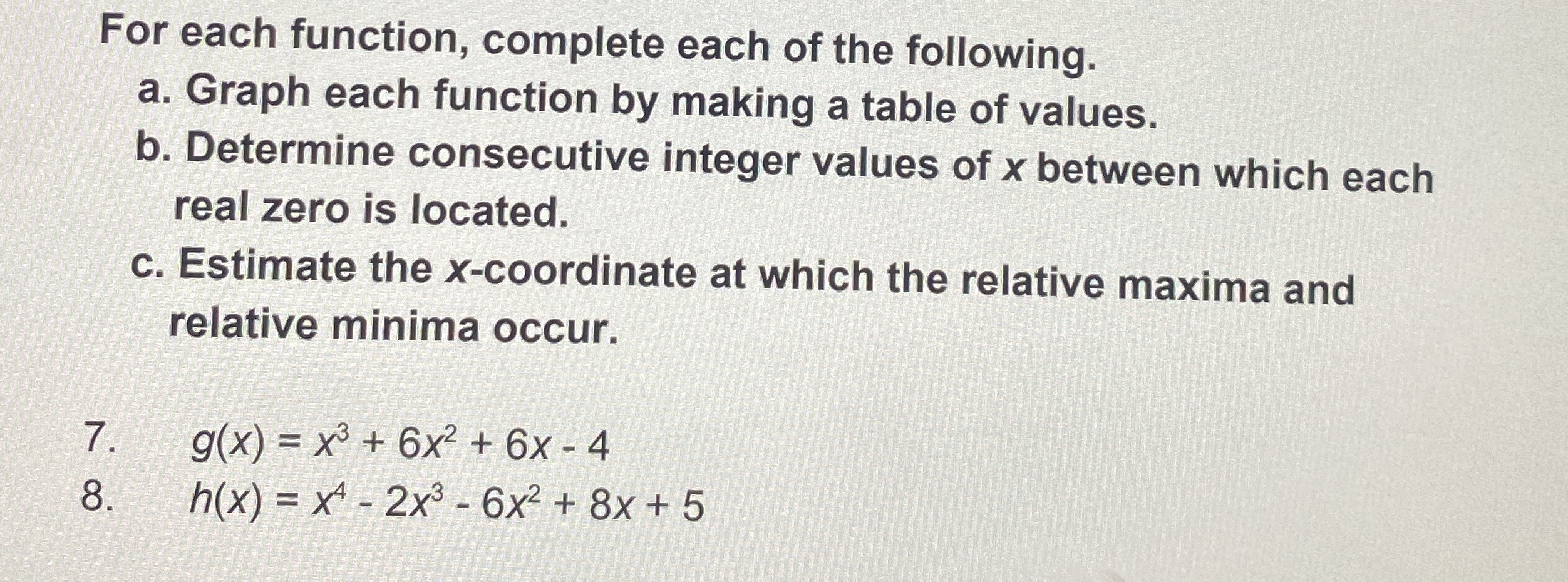 Solved For each function, complete each of the following.a. | Chegg.com