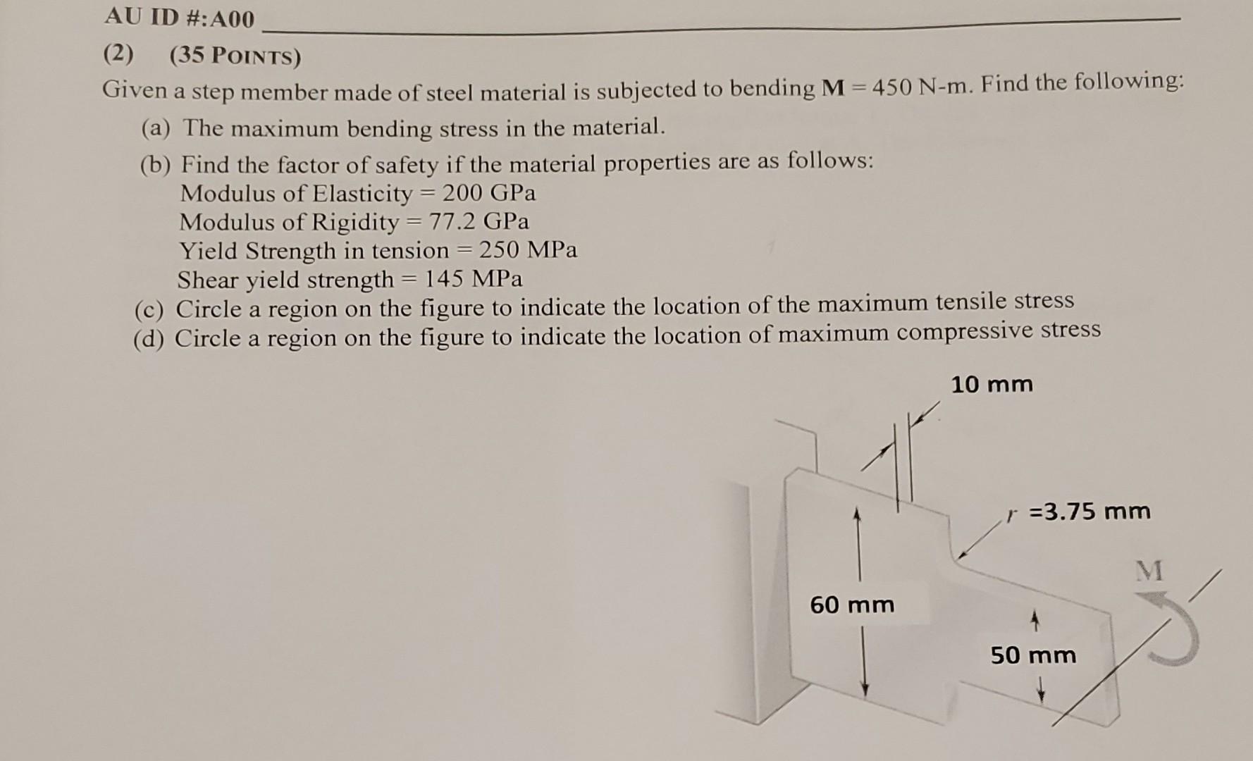 Solved AU ID #:A00 (2) (35 POINTS) Given a step member made | Chegg.com