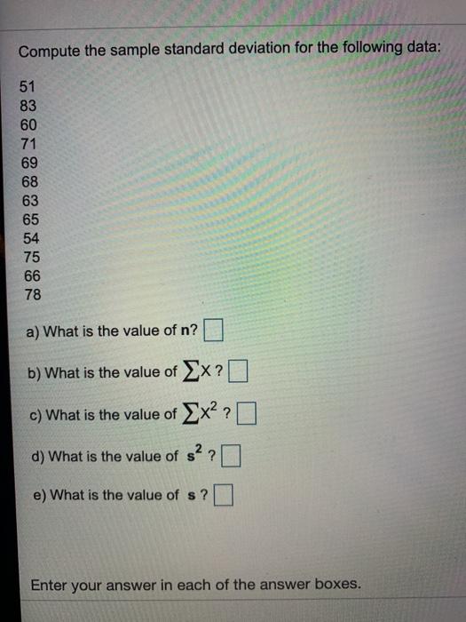 Solved Compute the sample standard deviation for the | Chegg.com