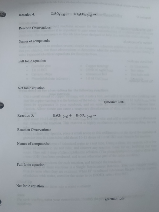 Solved For each of the following reactions carried out: • | Chegg.com