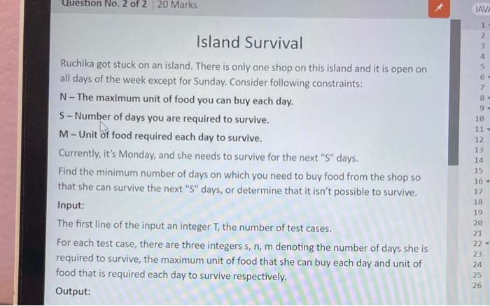 Solved Question No. 2 of 2 20 Marks JAVA 1 2 6 8 9 10 11 - | Chegg.com