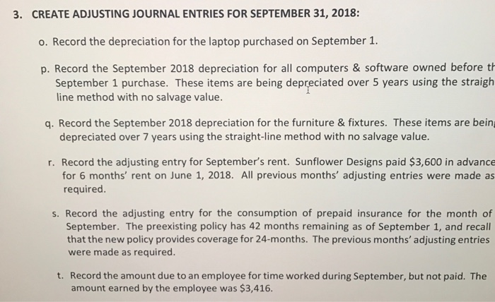 Solved CREATE ADJUSTING JOURNAL ENTRIES FOR SEPTEMBER 31, | Chegg.com