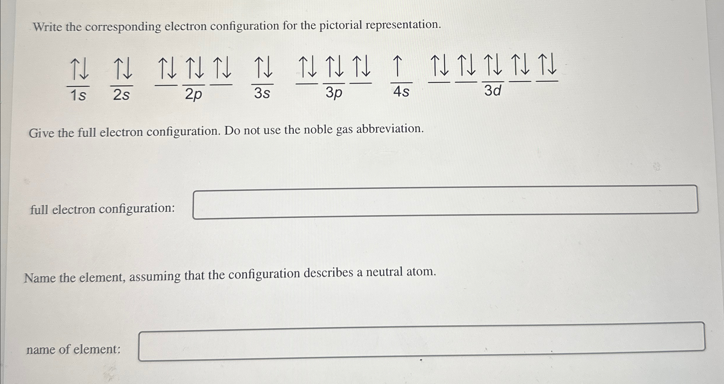Solved Write the corresponding electron configuration for | Chegg.com
