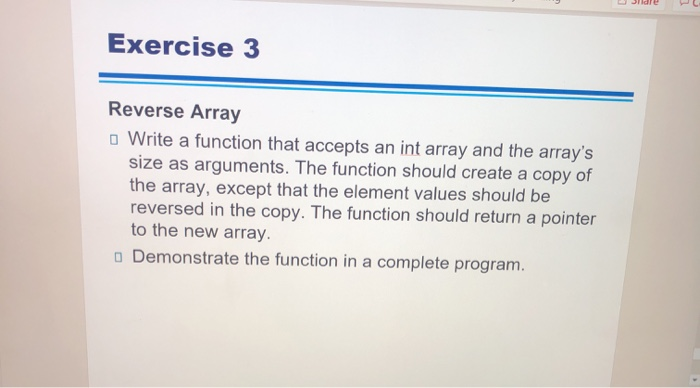 Solved Exercise 3 Reverse Array o Write a function that | Chegg.com