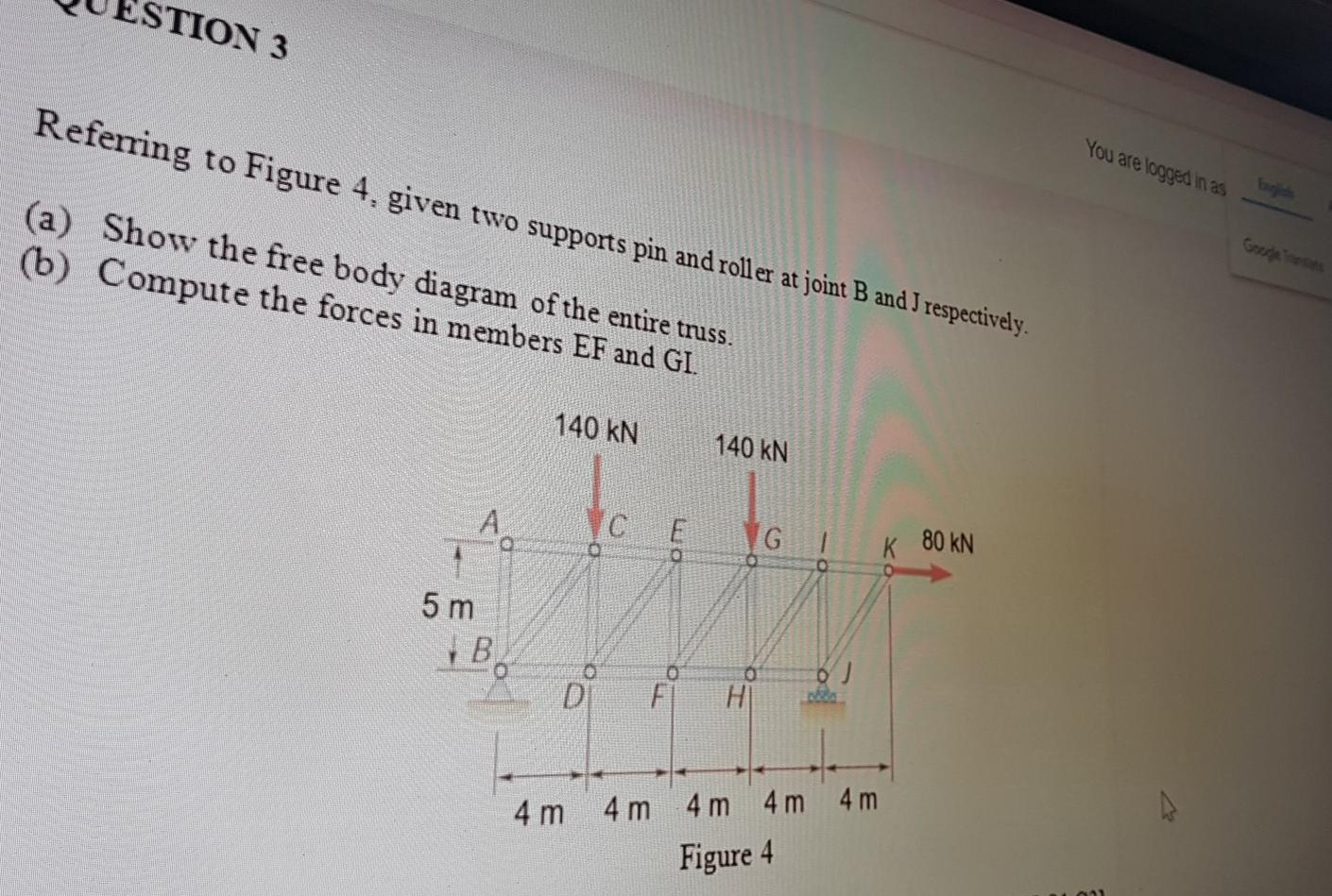 Solved STION 3 Referring to Figure 4. given two supports pin | Chegg.com