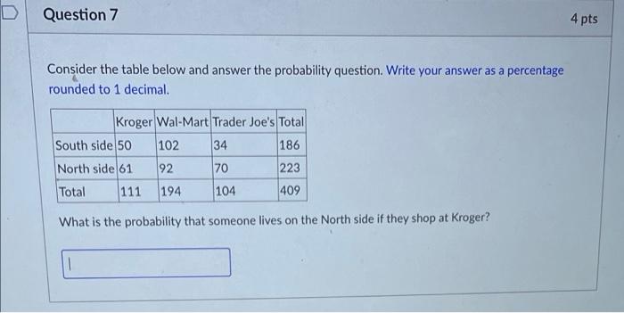 Solved D Question 7 4 pts Consider the table below and | Chegg.com