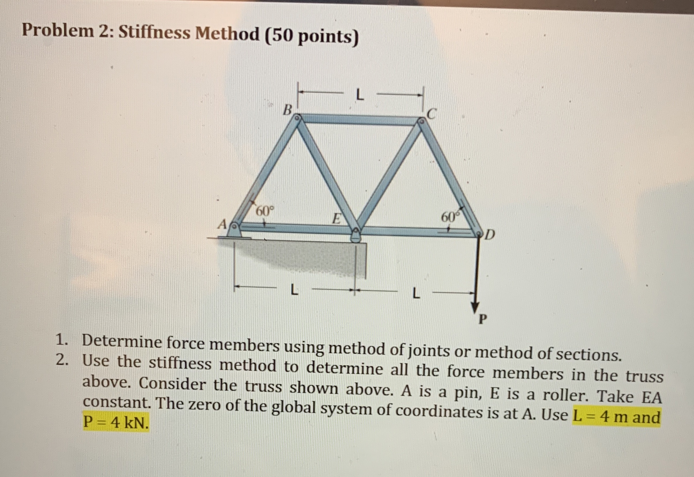 Problem 2: Stiffness Method ( 50 ﻿points)Determine | Chegg.com