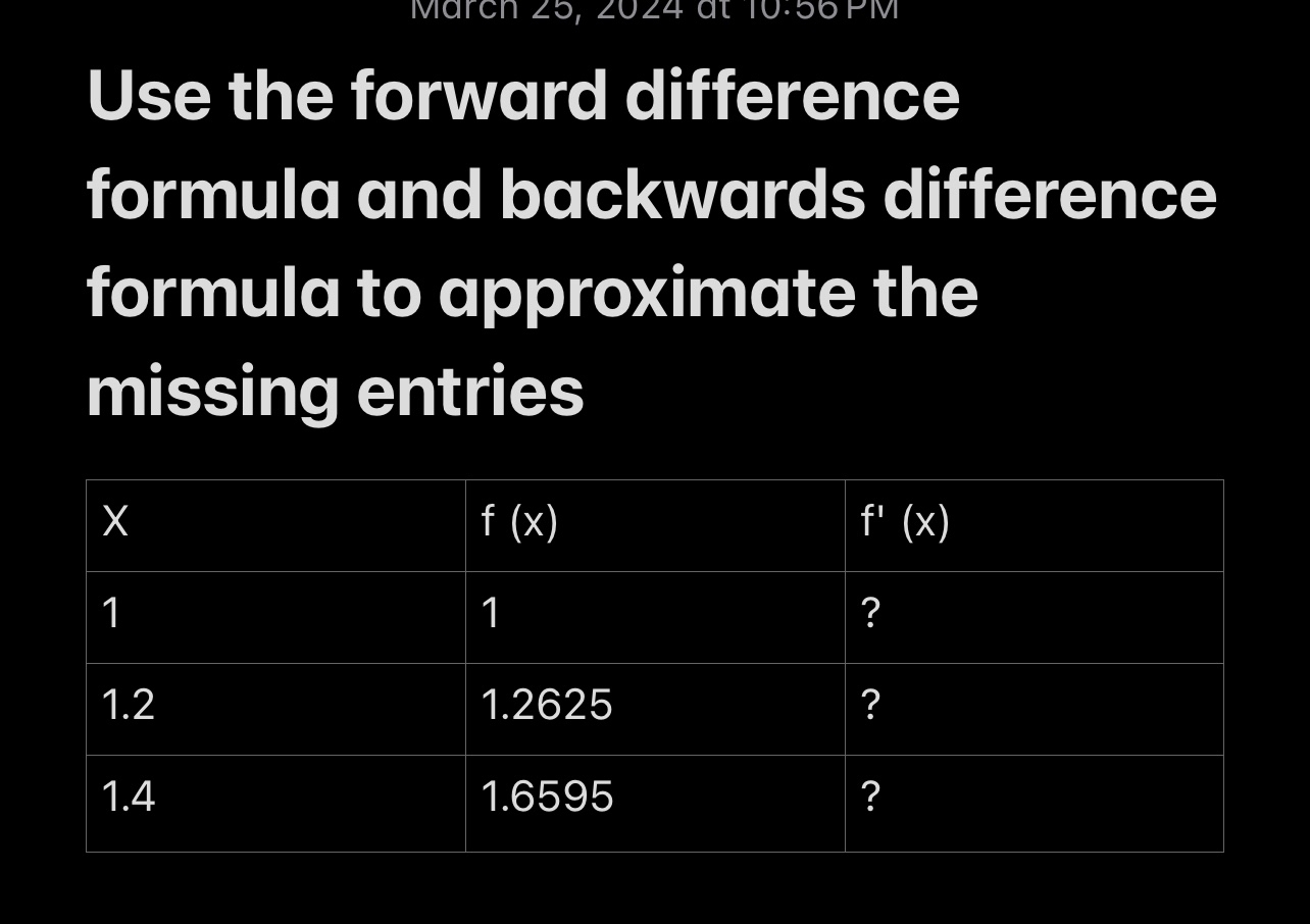 Solved Use the forward difference formula and backwards | Chegg.com