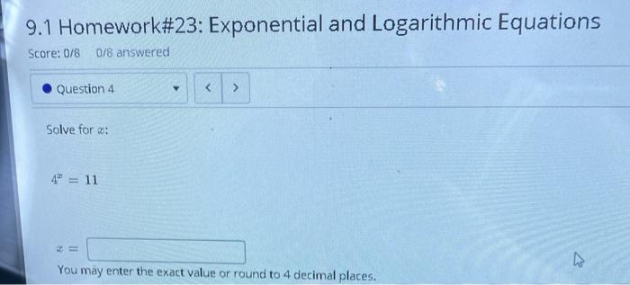 Solved 9.1 Homework#23: Exponential and Logarithmic | Chegg.com