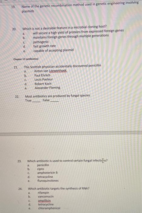 Solved 19. Name Of The Genetic Recombination Method Used In | Chegg.com