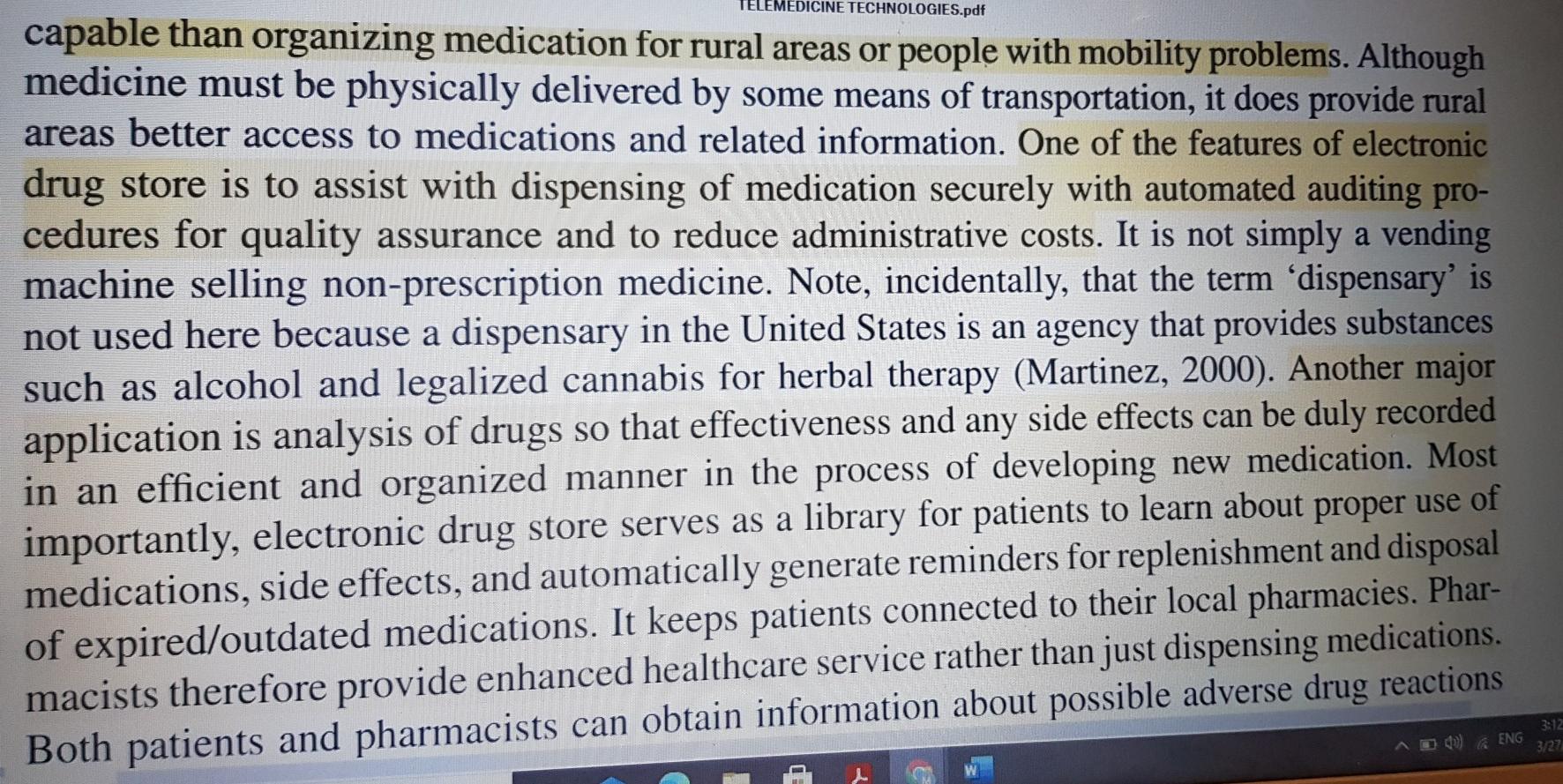 TELEMEDICINE TECHNOLOGIES.pdf capable than organizing medication for rural areas or people with mobility problems. Although m