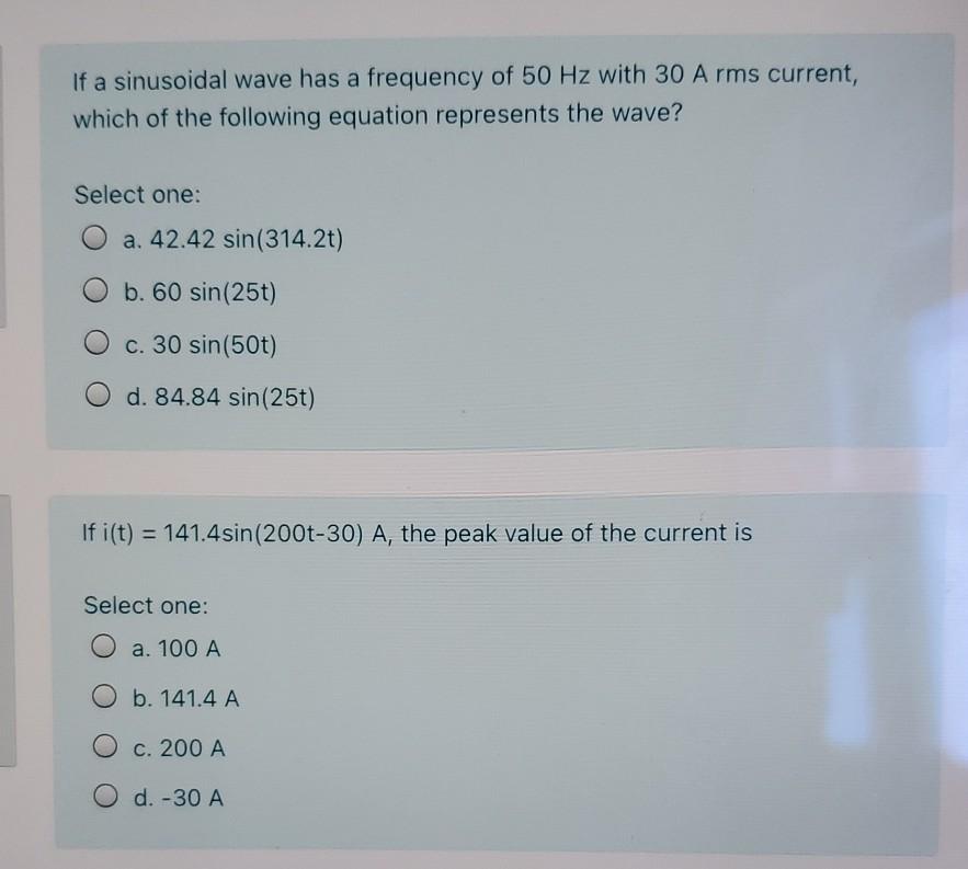 Solved If a sinusoidal wave has a frequency of 50 Hz with 30 | Chegg.com