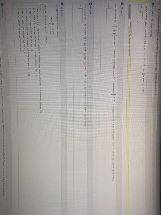 Solved 0/4 points Previous Answers Find average value of the | Chegg.com