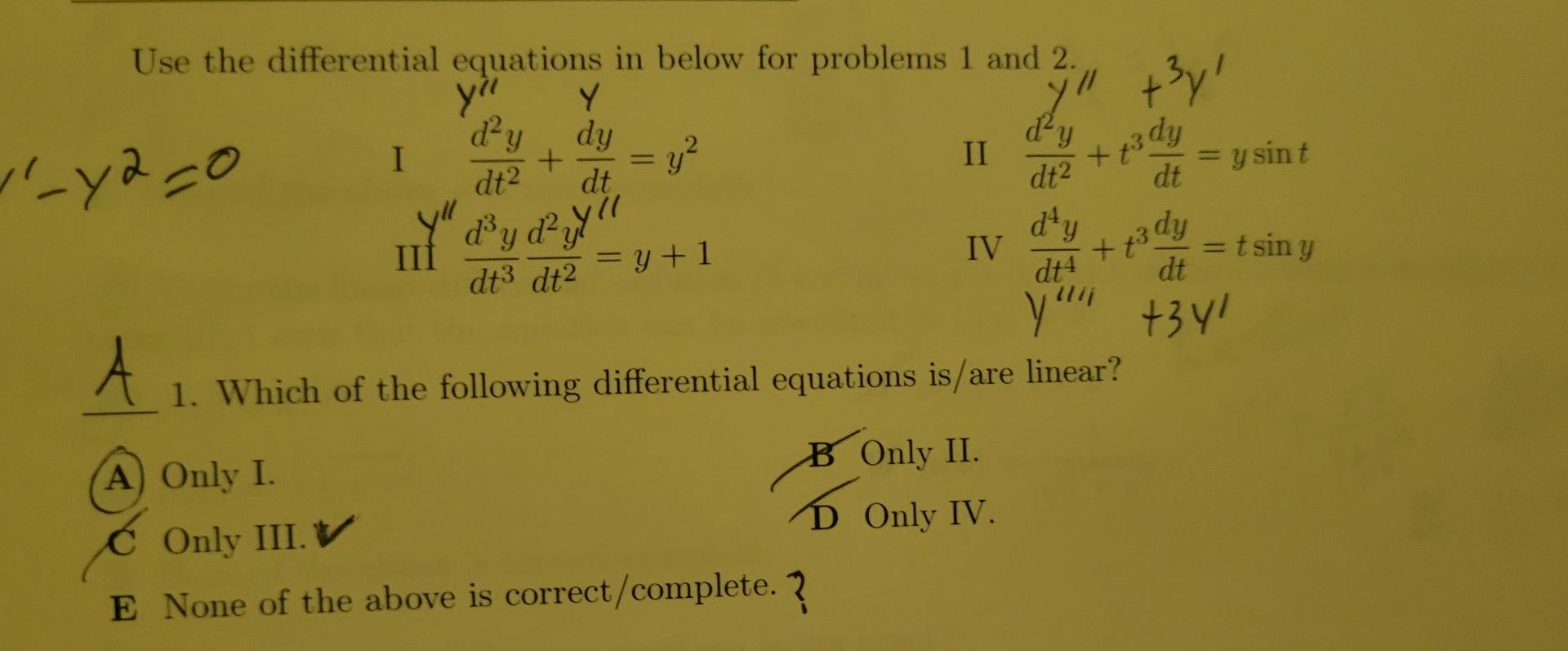 Solved Use The Differential Equations In Below For Problems