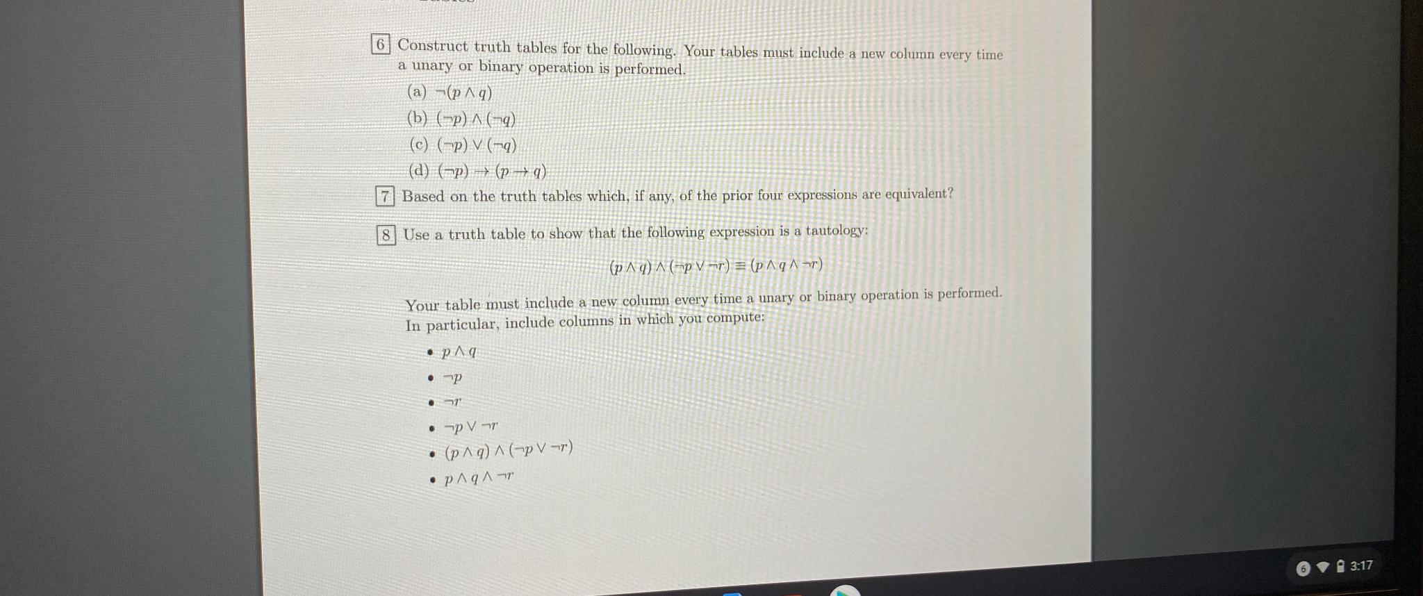 Solved Construct truth tables for the following. Your tables | Chegg.com