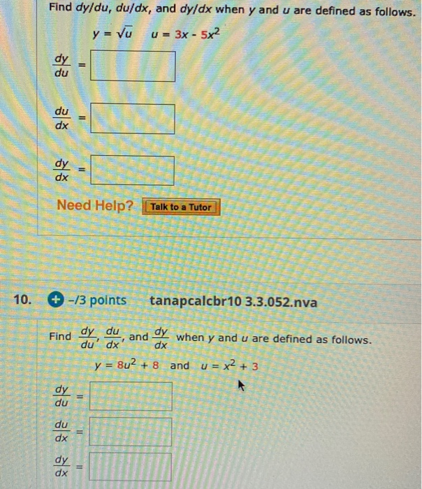 Solved Find Dy Du Du Dx And Dy Dx When Y And U Are Defined