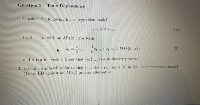 Solved 1 Consider The Following Linear Regression Model 5282