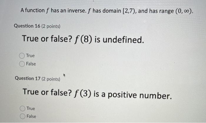 Solved True or false? f(8) is undefined. True False Question | Chegg.com