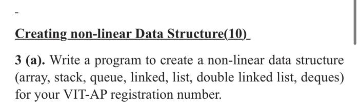 Solved Creating non-linear Data Structure (10) 3 (a). Write | Chegg.com