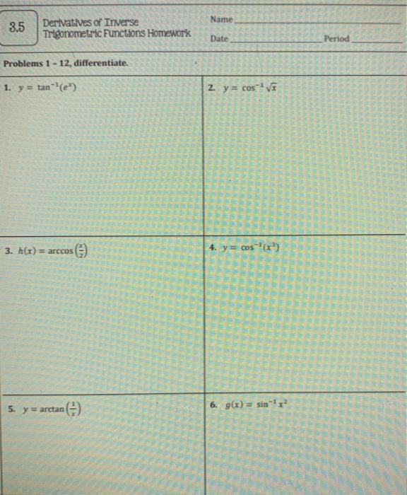 3.5 derivatives of inverse trigonometric functions homework answers