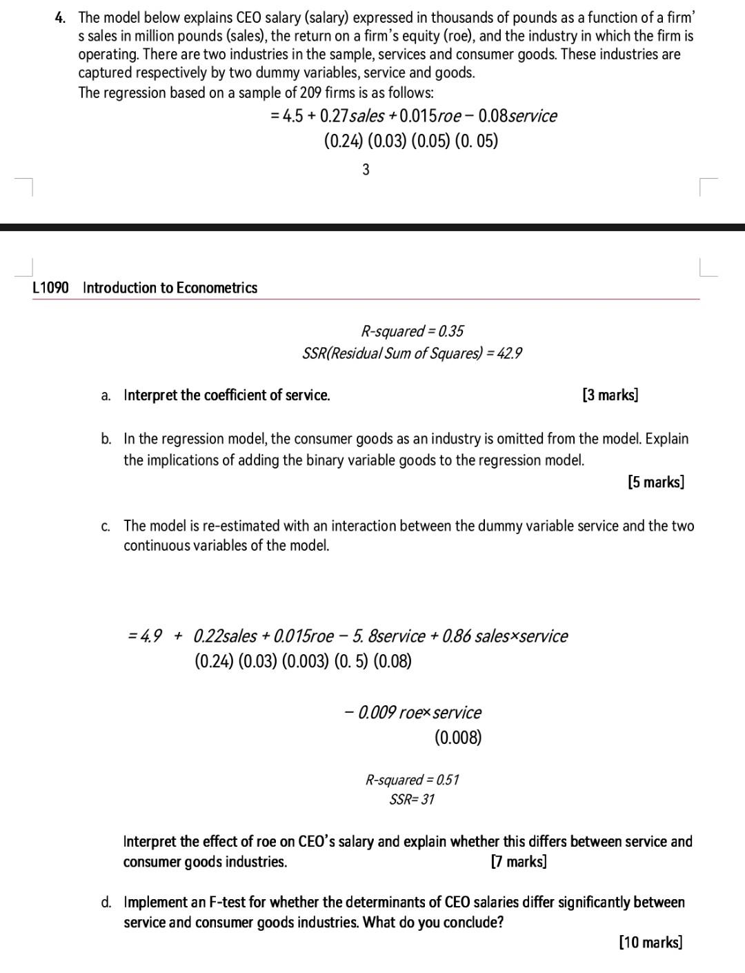 Solved 4. The model below explains CEO salary (salary)