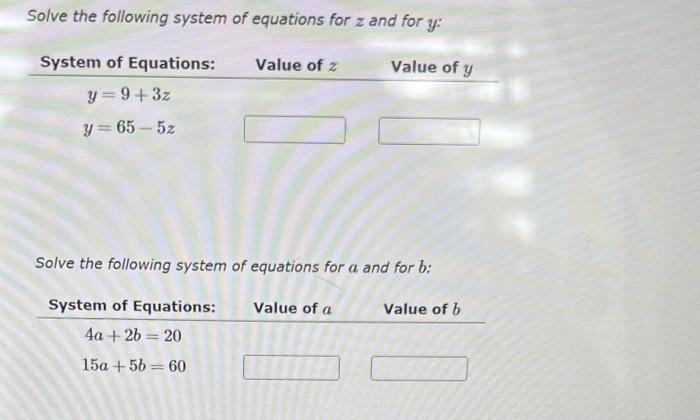 Solved Solve the following system of equations for z and for | Chegg.com