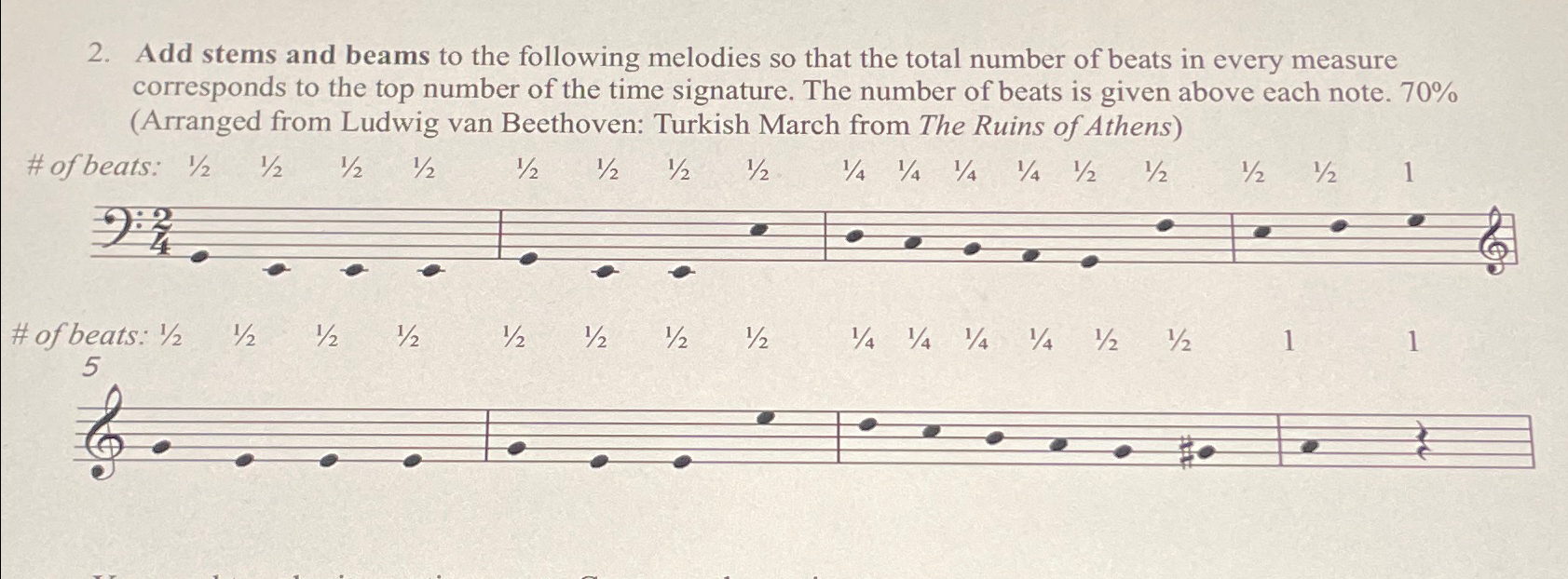 Solved Add stems and beams to the following melodies so that | Chegg.com