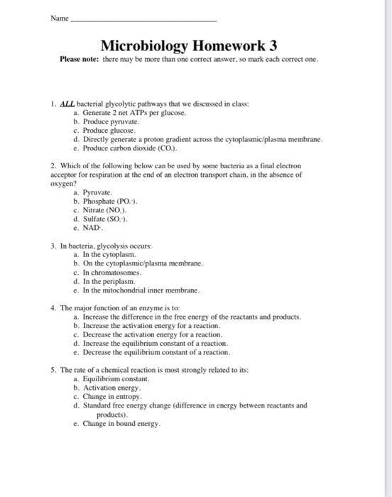 Solved Microbiology Homework 3 Please note: there may be | Chegg.com