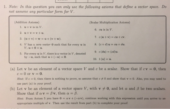 Solved let v be an element of a vector space V and c be a | Chegg.com