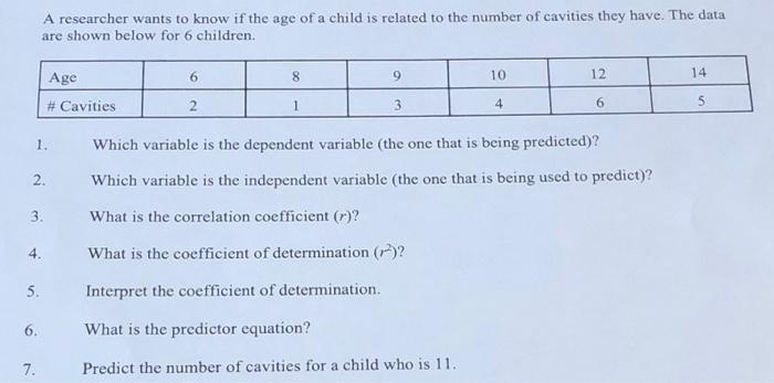 Solved A researcher wants to know if the age of a child is | Chegg.com